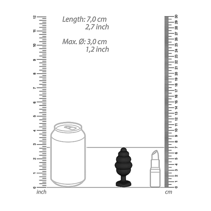 Prążkowany korek analny zatyczka plug czarny 7 cm